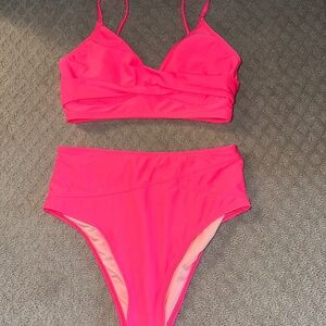 CUPSHE Hot Pink High Waisted Bikini Set